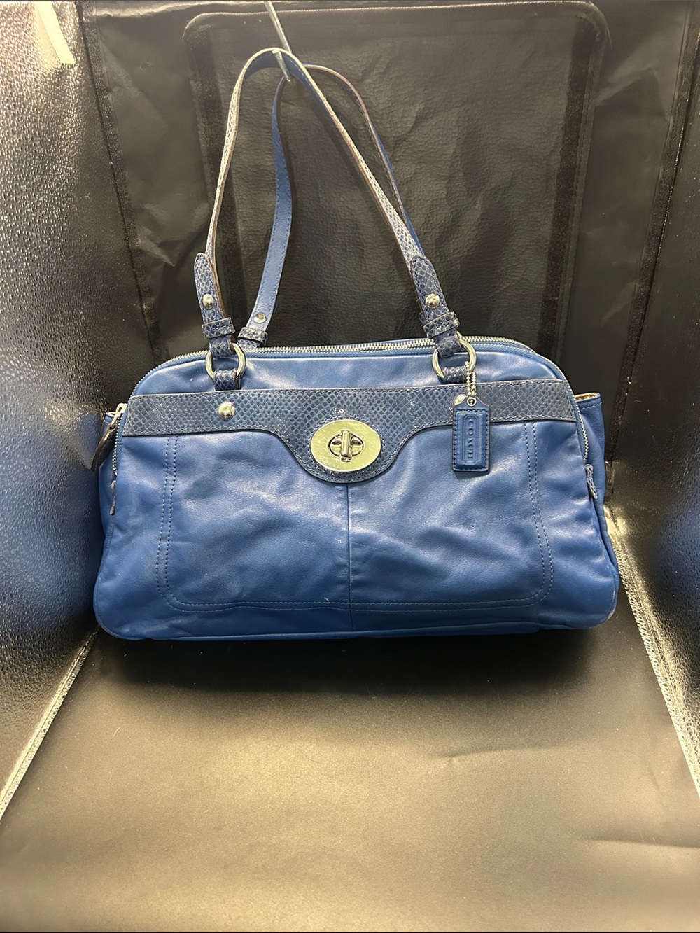 Coach Navy Blue Leather Turnlock Shoulder Bag